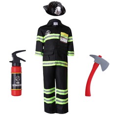 9 X MAXTOONRAIN BLACK FIREMAN COSTUME FOR KIDS, BOYS AND GIRLS FIREFIGHTER COSTUME PRETEND PLAY HALLOWEEN CHRISTMAS FANCY DRESS OUTFIT WITH FIRE EXTINGUISHER AXE BADGE (8-9Y) - TOTAL RRP £142: LOCATI