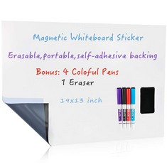 26 X UCMD MAGNETIC DRY ERASE WHITEBOARD PAPER STICKER FOR WALL, A3+ SIZE 50X30 CM SELF ADHESIVE BACKING WHITEBOARD FOR KIDS, OFFICE, HOME, WITH MARKER, MAGNETIC ERASER AND MAGNETS - TOTAL RRP £324: L