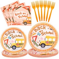 11 X SCIONE SCHOOL PARTY PLATES 96PCS BACK TO SCHOOL PARTY SUPPLIES INCLUDES PAPER PLATES, NAPKINS, FORKS FOR SCHOOL, BIRTHDAY, CLASSROOM PARTY, SERVES 24: LOCATION - A RACK