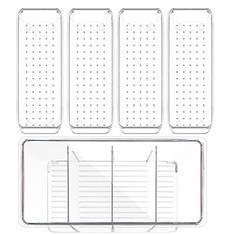 9 X SUNDEE 5PCS CLEAR DRAWER ORGANIZERS SET WITH COVER - DESK DRAWER ORGANIZER TRAYS WITH PARTITION FOR MAKEUP,BATHROOM AND KITCHEN: LOCATION - F RACK