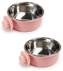9 X KUTI KAI PET CRATE BOWLS, CRATE TYPE WATER BOWL, 2 IN 1 STAINLESS STEEL PET HANGING BOWL REMOVABLE FOOD WATER BOWLS FOR DOGS CATS SMALL ANIMALS 2PCS/SET (S, PINK) - TOTAL RRP £82: LOCATION - A RA
