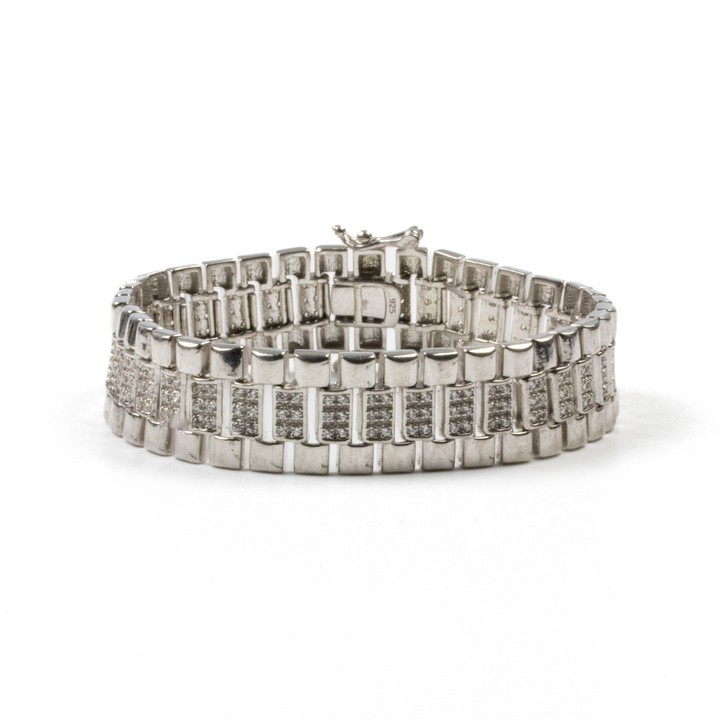 Silver Clear Stone Pavé Three Row Bracelet, 15cm, 19.3g (VAT Only Payable on Buyers Premium)