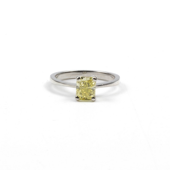 18ct White Gold 1.06ct Fancy Intense Yellow Diamond Single Stone Ring, Size L, 3g. Clarity IF. Report GIA 15758051.  Auction Guide: £4,800-£5,300 (VAT Only Payable on Buyers Premium)