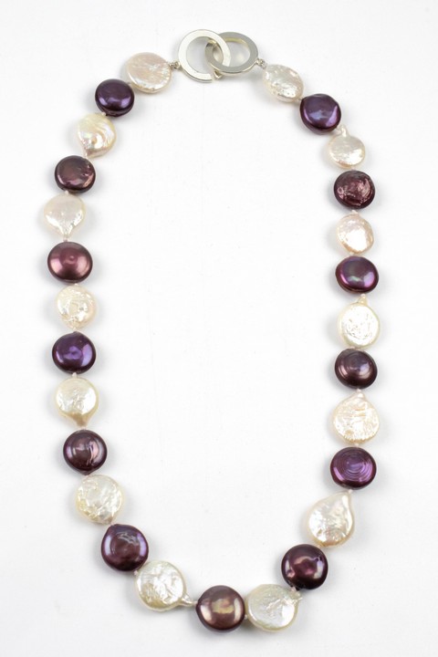 Copper Fastening Natural Freshwater Coin Pearl Necklace, 47cm, 50.5g (VAT Only Payable on Buyers Premium)
