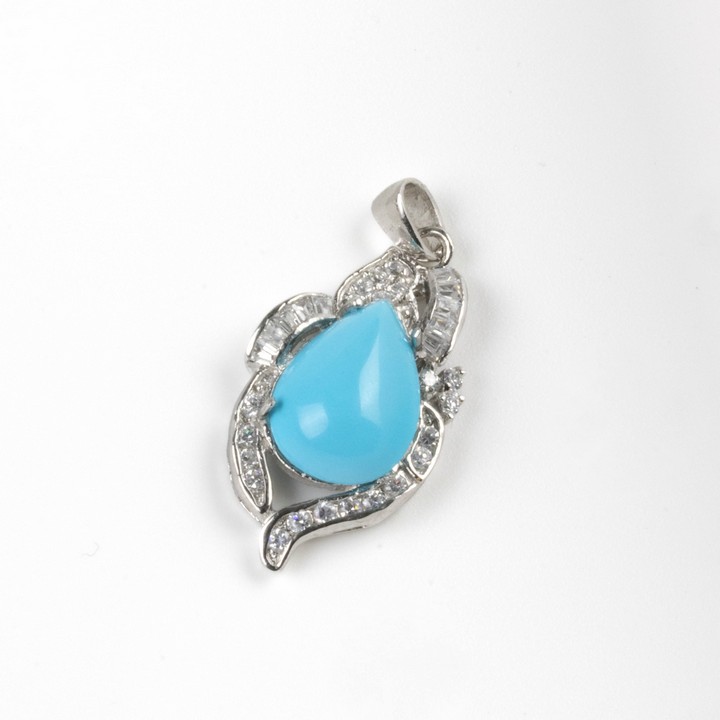 White Metal Turquoise Pear-cut Stone with Clear Stone Fancy Pendant, 4x2cm, 6g (VAT Only Payable on Buyers Premium)