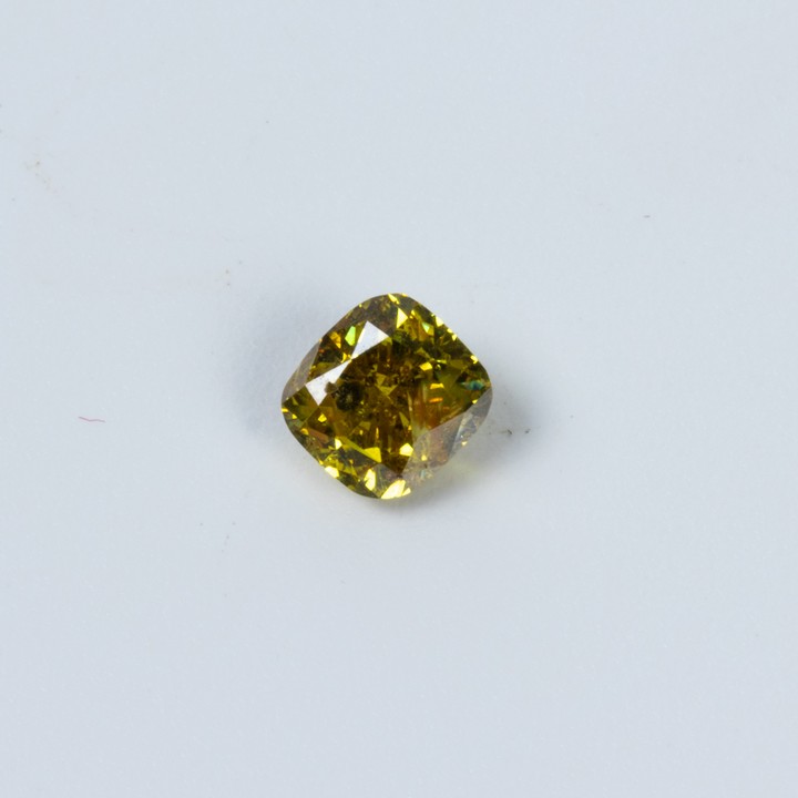 0.62ct Natural Fancy Greenish Yellow Diamond Cushion-cut Single Gemstone, Clarity Si2.  Auction Guide: £1,000-£1,500 (VAT Only Payable on Buyers Premium)