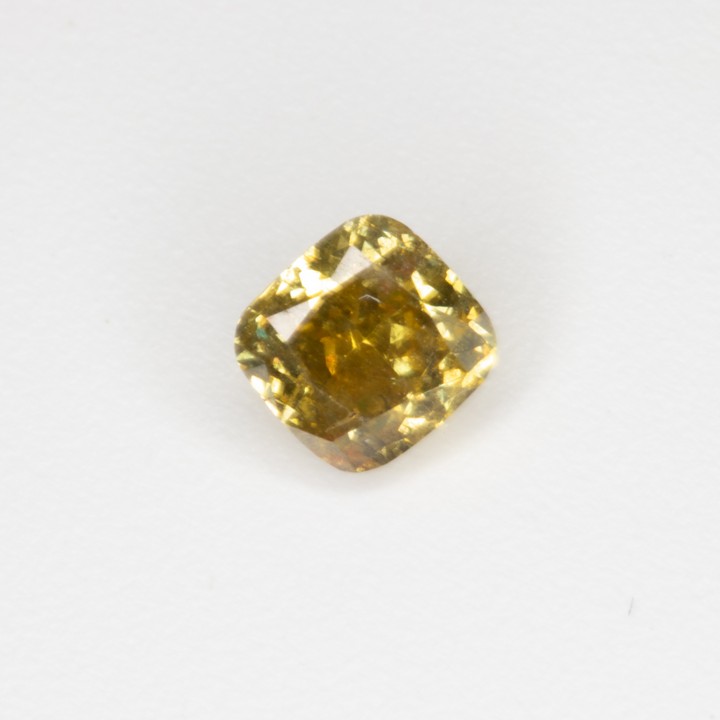 0.49ct Natural Fancy Greenish Yellow Diamond Cushion-cut Single Gemstone, Clarity Si1.  Auction Guide: £800-£1,000 (VAT Only Payable on Buyers Premium)