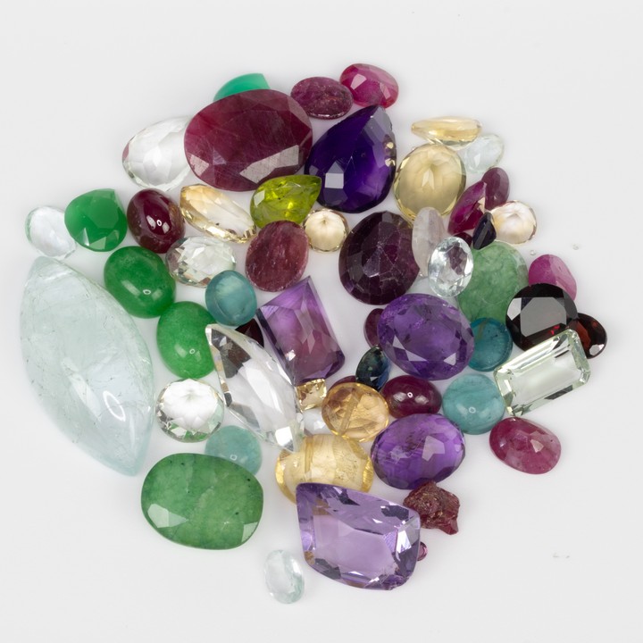 170.00ct Ruby, Sapphire, Aquamarine, Emerald Mixed-cut Parcel of Gemstones, mixed.  Auction Guide: £350-£450