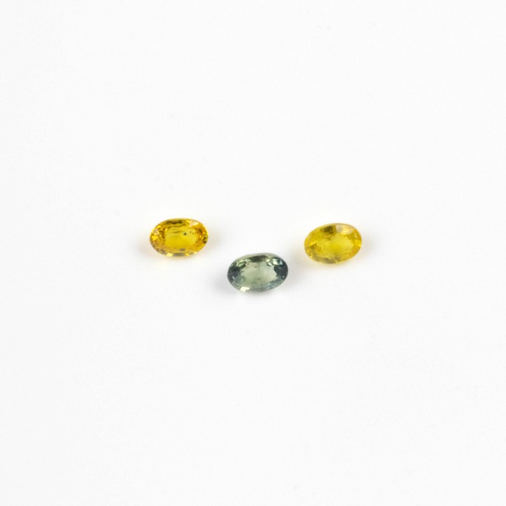 2.08ct Natural Yellow and Teal Sapphire Faceted Oval-cut Parcel of Three Gemstones, 2x4mm.  Auction Guide: £150-£200