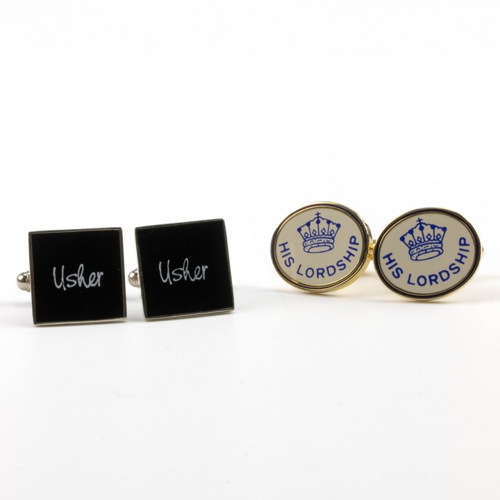 Metal Two Pairs of Cufflinks, His Lordship and Usher, 23.2g (VAT Only Payable on Buyers Premium)