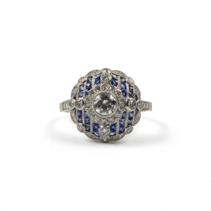 Platinum 850 0.73ct Diamond and 0.65ct Sapphire Fancy Dress Ring, Size L½, 5.5g.  Auction Guide: £1,200-£1,700