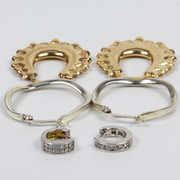 Silver and Gold Plated Silver Trio of Hoop Earrings, 1.2, 3 and 3cm, 11.5g (VAT Only Payable on Buyers Premium)
