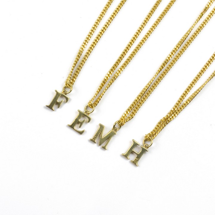 Silver Gold Plated Selection of Four Initial E, F, M and H Pendants and Chains, 45cm, total weight 33g (VAT Only Payable on Buyers Premium)