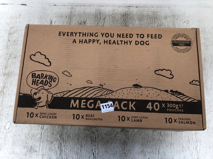 John Pye Auctions BOX OF 40 BARKING HEADS WET DOG FOOD POUCHES IN VARIOUS FLAVOURS BBE 22.09