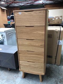 JOHN LEWIS & PARTNERS BOW 5 DRAWER TALL BOY CHEST, OAK - RRP £549: LOCATION - A2