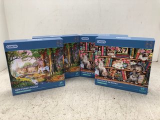 4 X ASSORTED GIBSONS PUSS BACK IN BOOTS AND NEW FOREST PONIES 1000 PIECE PUZZLES: LOCATION - E12