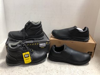 2 X ASSORTED SAFETY SHOES TO INCLUDE SAFETY JOGGER BEST BOY STEEL TOE PROTECTIVE SHOES IN BLACK SIZE: 10: LOCATION - G15
