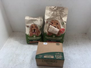 3 X ASSORTED PET FOOD ITEMS TO INCLUDE HARRINGTONS ADULT RICH IN CHICKEN DRIED DOG FOOD PACK 1.7KG BB: 05/25: LOCATION - H3