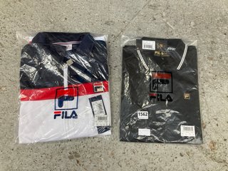 2 X ASSORTED FILA MENS CLOTHING TO INCLUDE LOGO PRINT POLO SHIRT IN BLACK SIZE: M: LOCATION - E4