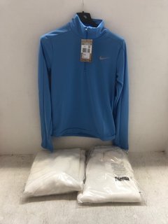 3 X ASSORTED WOMENS CLOTHING TO INCLUDE NIKE LOGO PRINT QUARTER ZIP PULLOVER IN BLUE SIZE: XS: LOCATION - H4