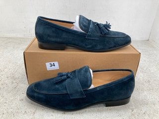DUNE LONDON 164 SEXXTON TASSLE LOAFERS IN NAVY SUEDE SIZE: 9 RRP - £120: LOCATION - E1