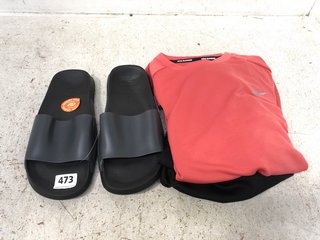 QTY OF ASSORTED CLOTHING TO INCLUDE HAVAIANAS RUBBER SLIDERS IN BLACK SIZE: 39 EU: LOCATION - G1