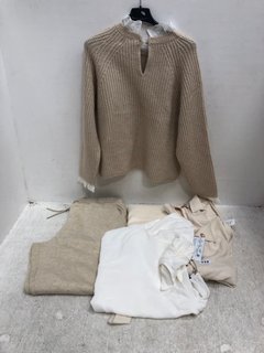 QTY OF ASSORTED WOMENS CLOTHING TO INCLUDE RIVER ISLAND SHORT SLEEVE BLOUSE IN CREAM SIZE: 42 EU: LOCATION - F1 FRONT