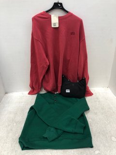 QTY OF ASSORTED WOMENS CLOTHING AND ITEMS TO INCLUDE RIVER ISLAND PLAIN CUFFED JUMPER IN GREEN SIZE: S: LOCATION - F1 FRONT
