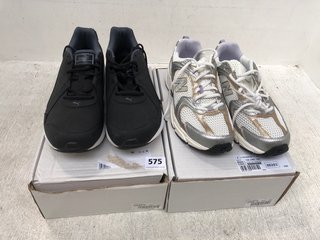 2 X ASSORTED SPORT TRAINERS TO INCLUDE NEW BALANCE MESH LACE UP TRAINERS IN OFF WHITE/GOLD SIZE: 6: LOCATION - F4