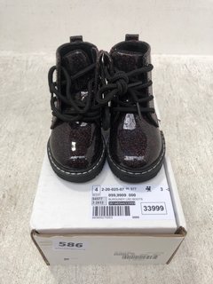 RIVER ISLAND CHILDRENS GLITTER JELLY LACE UP BOOTS IN BLACK SIZE: 19 (FRENCH SIZING): LOCATION - F4