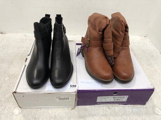2 X ASSORTED WOMENS BOOTS TO INCLUDE LOTUS JUNIPER LEATHER FABRIC TRIM BOOTS IN BROWN SIZE: 6: LOCATION - F4