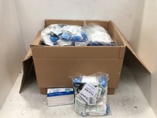 BOX OF ASSORTED MEDICAL ITEMS TO INCLUDE DISPOSABLE TYPE IIR MEDICAL MASKS: LOCATION - F10