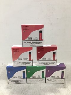 6 X ASSORTED FLAVOUR OF ELF BAR 600 PUFF VAPES BB: 09/26 (PLEASE NOTE: 18+YEARS ONLY. ID MAY BE REQUIRED): LOCATION - F11