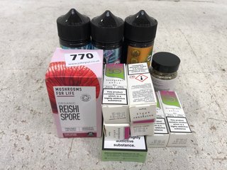 QTY OF ASSORTED VAPE ITEMS TO INCLUDE VAPOURIZ 50 RASPBERRY AND APPLE FLAVOURED VAPE JUICE 10ML BB: 09/26 (PLEASE NOTE: 18+YEARS ONLY. ID MAY BE REQUIRED): LOCATION - F12