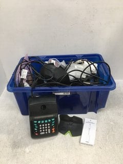 BOX OF ASSORTED ELECTRICAL TECH WIRING PIECES: LOCATION - F15