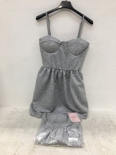 2 X PINK BOUTIQUE CORSET TOP SKATER SKIRT MINI DRESSES IN GREY SIZE: 10: LOCATION - F15
