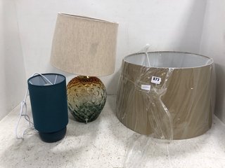 3 X ASSORTED JOHN LEWIS AND PARTNERS LIGHT ITEMS TO INCLUDE LARGE FABRIC LAMP SHADE IN BROWN: LOCATION - F17