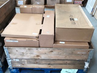 PALLET OF ASSORTED KITCHEN/BATHROOM PARTS AND ACCESSORIES TO INCLUDE 300 HIGHLINE CURVED FASCIA IN SOMERSET OLIVE GREEN: LOCATION - A8 (KERBSIDE PALLET DELIVERY)