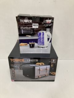 2 X TOWER ITEMS TO INCLUDE TOASTER AND KETTLE