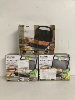 3 X SALTER ITEMS TO INCLUDE SALTER MARBLE STONE HEALTH GRILL AND PANINI MAKER