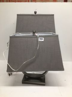 2 X MATCHING BEDSIDE TABLE LAMPS WITH GREY RECTANGLE SHADES