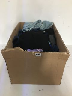 LARGE BOX OF ASSORTED CHILDRENS CLOTHING IN VARIOUS STYLES & SIZES