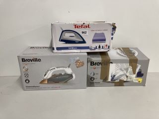 3 X ASSORTED IRONS TO INCLUDE BREVILLE