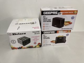 3 X ASSORTED TOASTERS TO INCLUDE GEEPAS TOASTER
