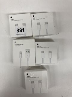 5 X APPLE USB-C CHARGER CABLES