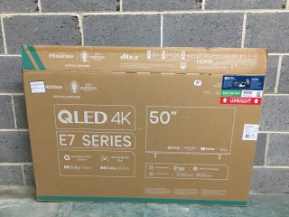 HISENSE QLED 4K E7 SERIES 50" TV MODEL: 50E7KQTUK (POWERS ON)
