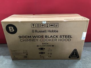 RUSELL HOBBS 90CM WIDE BLACK STEEL CHIMNEY COOKER HOOD
