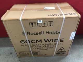 RUSSELL HOBBS 60CM WIDE BLACK GLASS AND DARK STEEL T SHASPED CHIMNEY COOKER HOOD