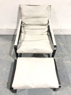METAL LOUNGER CHAIR WITH STOOL IN WHITE (L/W: 69 D: 90 H: 91) - RRP £570