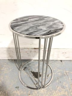 CHROME SIDE TABLE WITH MARBLE EFFECT TOP (L/W: 38 D: 38 H: 56.5) - RRP £150